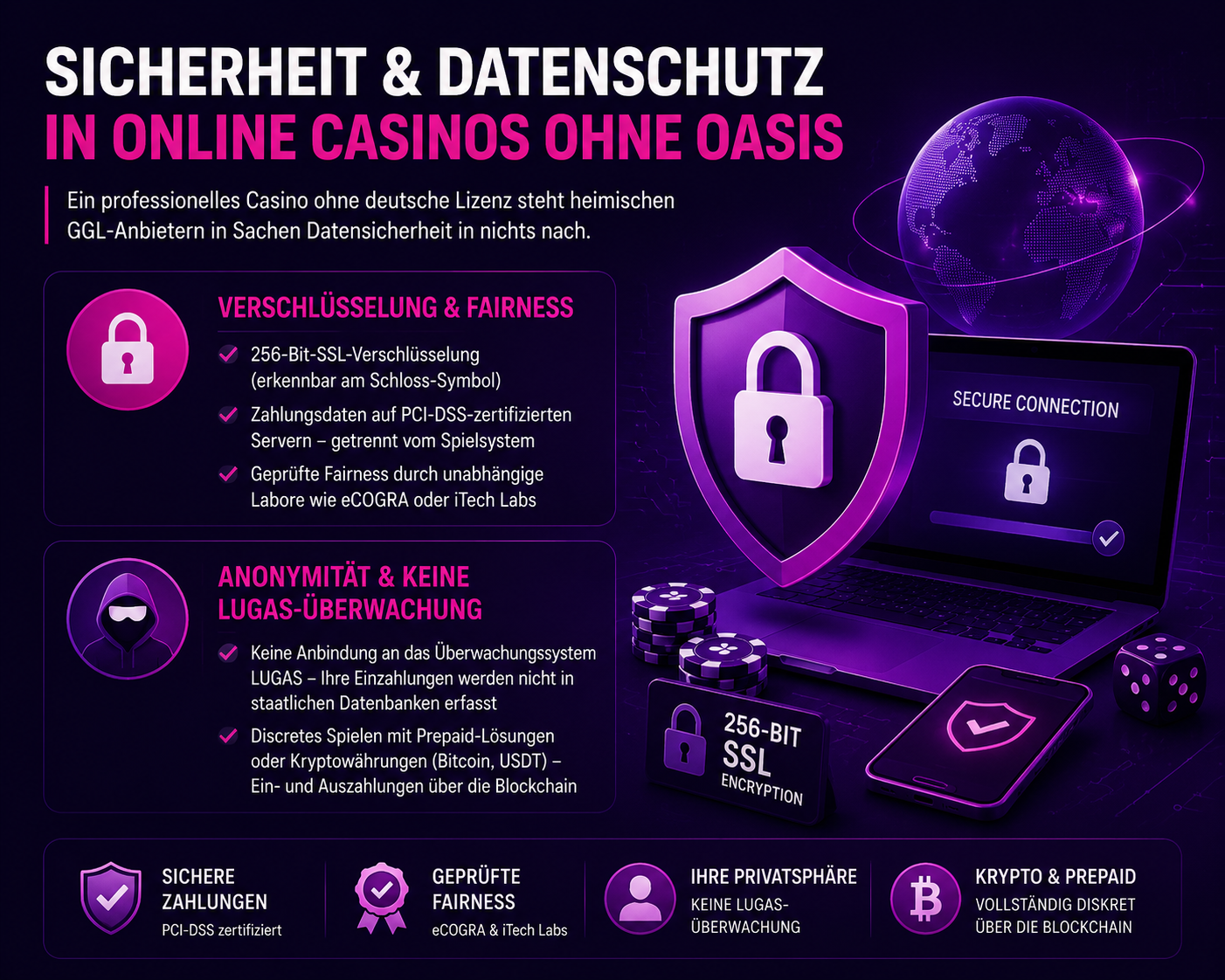 Sicherheit und Datenschutz im Casino ohne OASIS mit SSL Verschlüsselung und sicheren Zahlungen